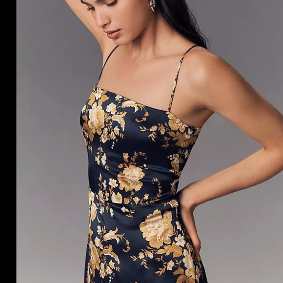 Reformation Black Midi Slip Dress with Gold Floral Print - Picture 4 of 4